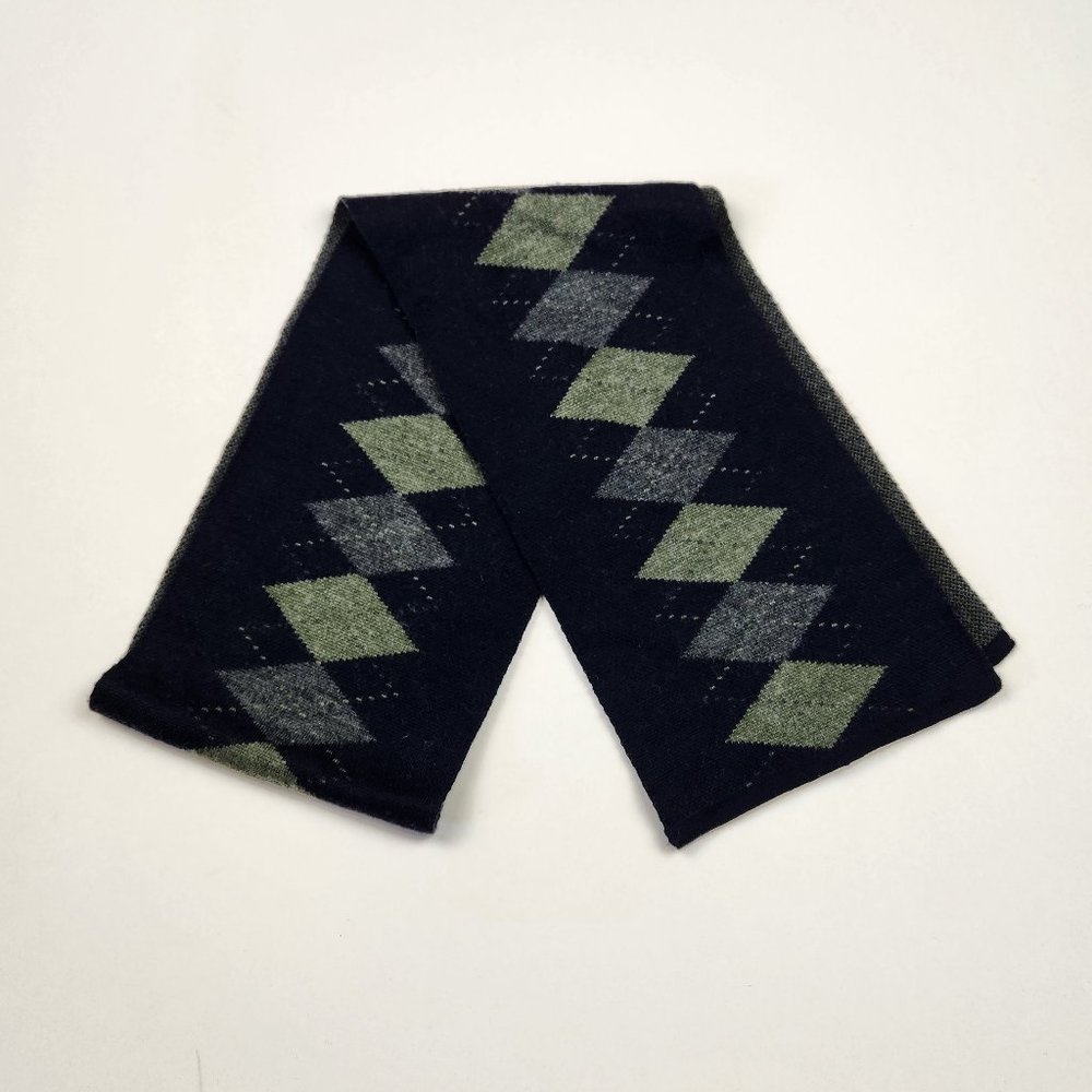 Wool Blend Argyle Plaid Lightweight Knit Scarf 7.5” x 60”